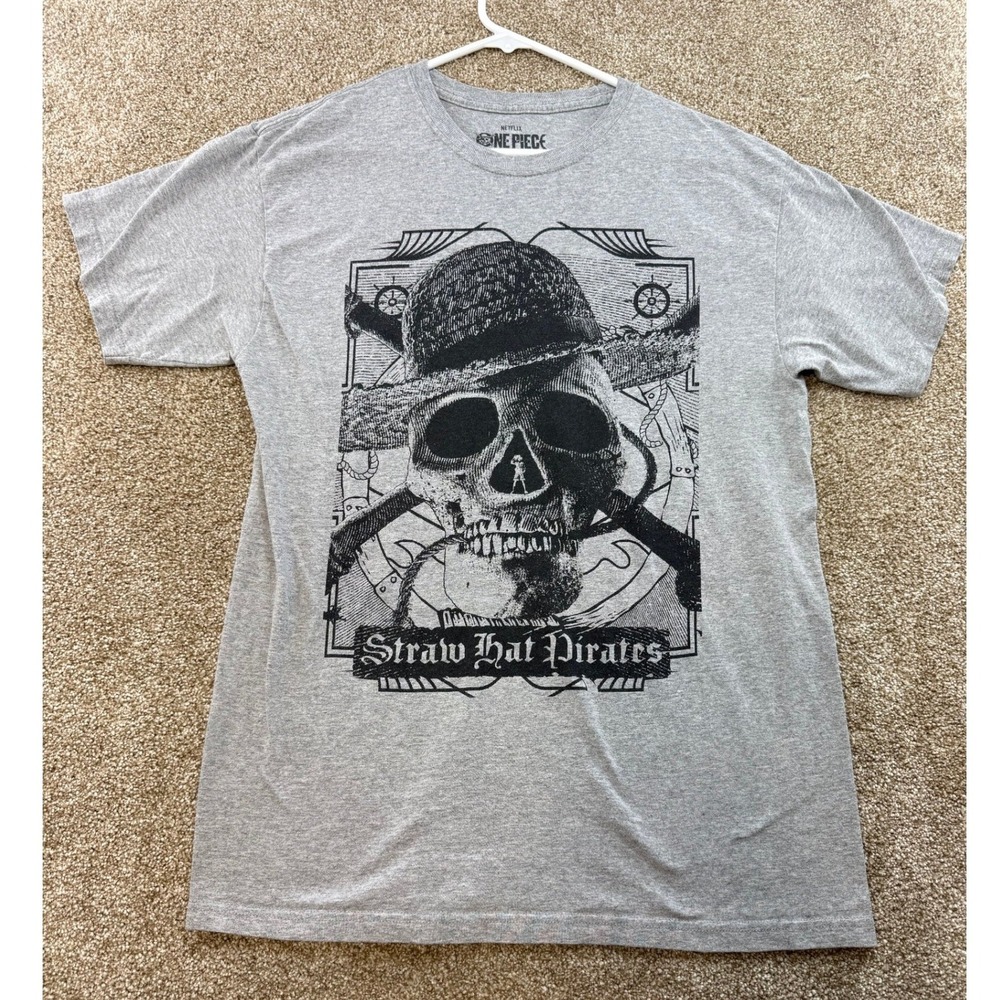 Netflix One Piece Straw Hat Pirates T-Shirt Mens Medium Gray Short Sleeve